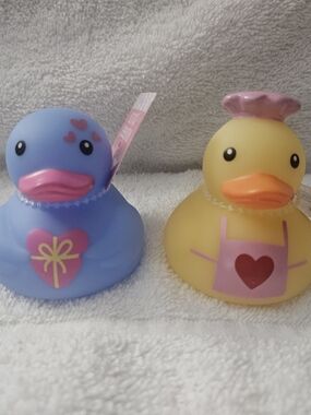 Cute Heart Rubber Duck Set - Blue Heart & Yellow Chef Collectible Ducks